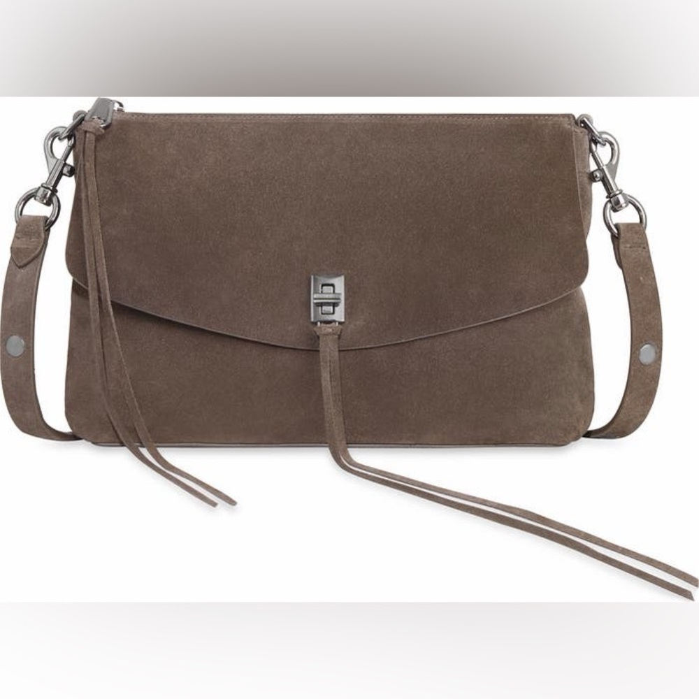 Rebecca Minkoff Darren Top Zip Shoulder Bag – Taupe Suede Leather Retail $350 - Picture 8 of 8